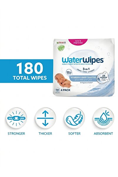 WaterWipes Bio Wet Wipes - 60 x 3 Pieces (180 Sheets)