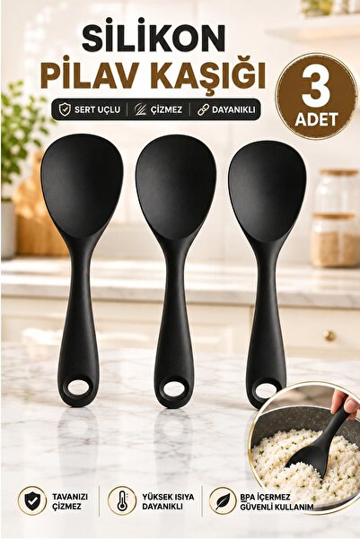 Kitchen Beauty 3 Adet Ultra Sert Uçlu Silikon Servis Pilav Tatlı Kaşığı Kaşık...