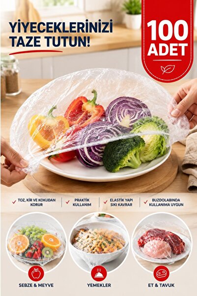 Kitchen Beauty 100 Adet Pratik Tazeliği Koruyan Tencere ve Tabak Bonesi | Çok Amaçlı Kapak Gıda Bonesi