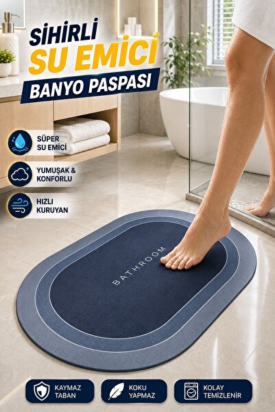 İndirimKap Diatomit 3.5 Mm Kauçuk Kaymaz Taban Süper Emici Abdest Banyo Paspa...