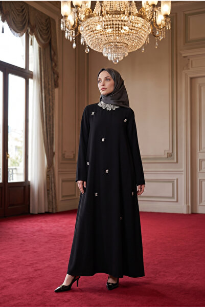 Armine TREND Taş Detaylı Salaş Kesim Elbise-Siyah 25YT905