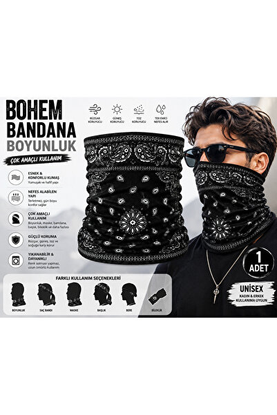 FG KONNİCHİWA Bandana Siyah Etnik Bandana Yüz Maskesi ve Boyunluk ve Günlük v...