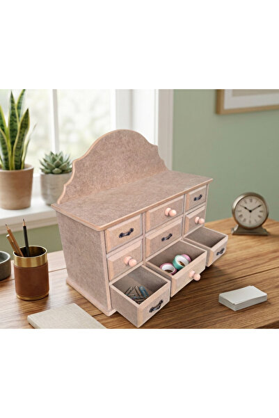 Home Wooden Paintable 9-Drawer Jewelry and Makeup Accessory Box - Drawer Organizer Box