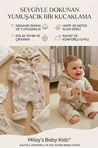 MİLAYS LİFE HOME COLLECTİON 0-3 Ay Kız Bebek Içi Kuzu Astarlı Dışı Jakarlı ka...