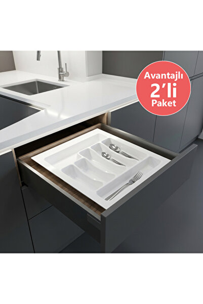 EYM 2 Adet Çekmece İçi Kaşıklık 42 x 49 cm Beyaz Mutfak Çekmece Düzenleyici
