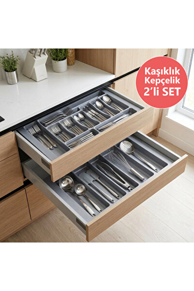 EYM Set od 2 držača za kašike i kutlače za ladice, 67 x 49 cm, sivi