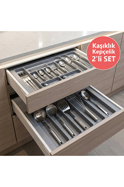 EYM Çekmece İçi Kaşıklık ve Kepçelik 2 li Set 85 x 49 cm Gri