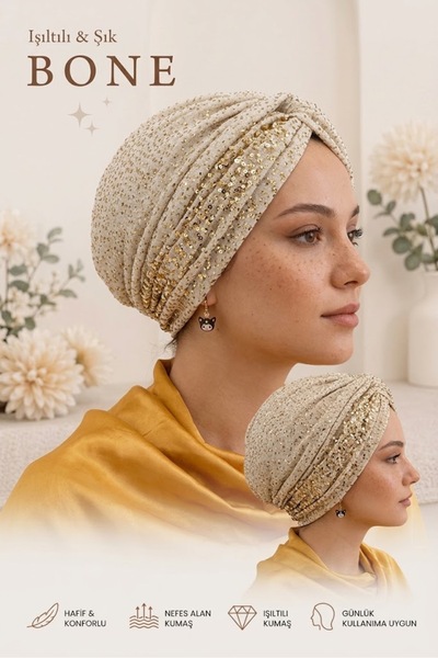 Daisy Hazır Bone, Tesettür Bone, Kaymaz, Esnek, Taş Detaylı, Türban Bone, Gün...