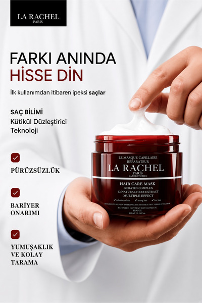 La Rachel Onarıcı Saç Maskesi Keratin & Argan İpeksi Yumuşaklık Yıpranmış Kuru Saç Bakımı