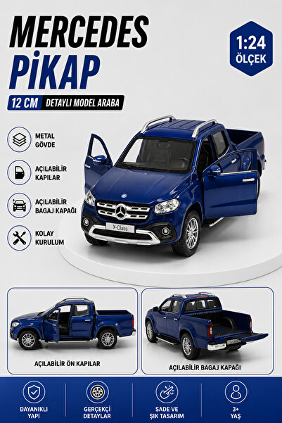 YILDIRIM OYUNCAK Mecedes Benz Pikap Mavi 12 cm Metal Açılabilir Kapılar Gerçe...