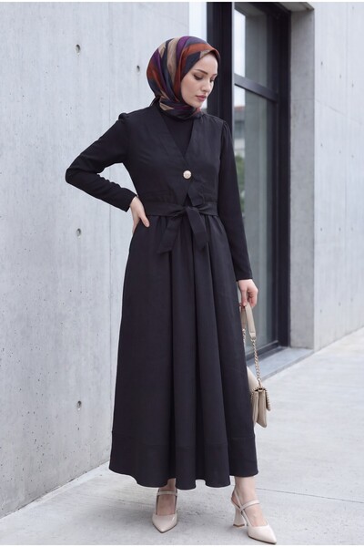 Modamorfo Cupra dress with elastic waist and tie detail - black