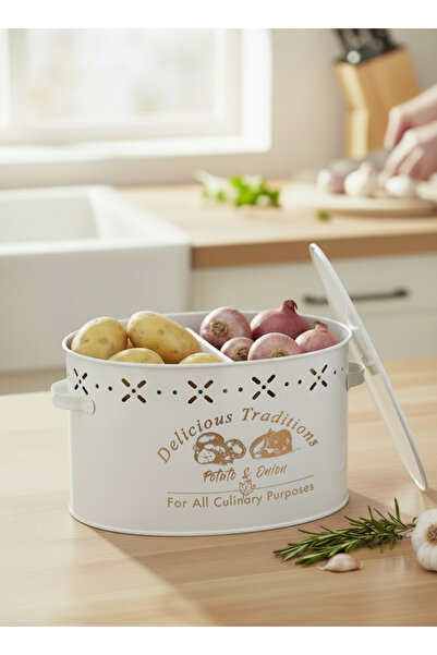 EVSTYLE Potato Onion Bucket with Metal Compartments White - 18 Lt