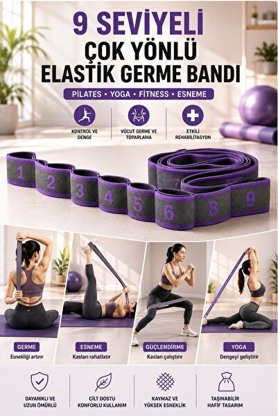 İndirimKap Profesyonel Jimnastik Eğitim Bandı 9 Seviyeli Pilates Yoga Direnç ...