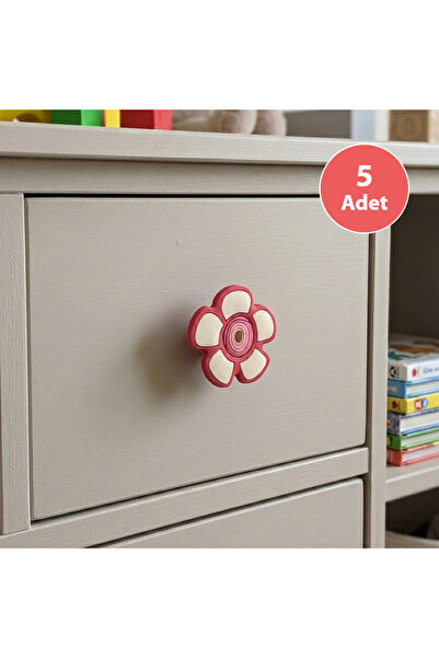 EYM 5 Pieces Children's Room Furniture Handle Cupboard Button Red Daisy
