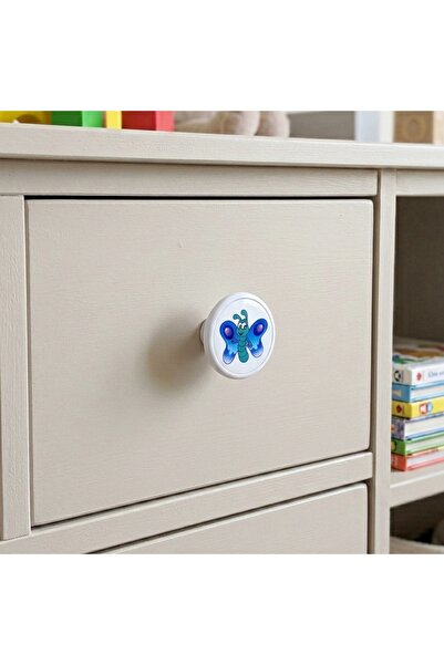 EYM Children's Room Furniture Handle Single Button Diameter 55 mm Blue Butterfly