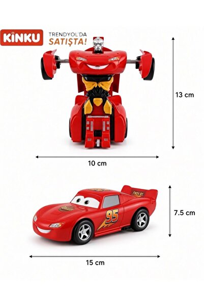 KİNKU Tek Tuşla Robota Dönüşen Cars Şimşek Mcqueen Çek Bırak Araba Çocuk Eğit...