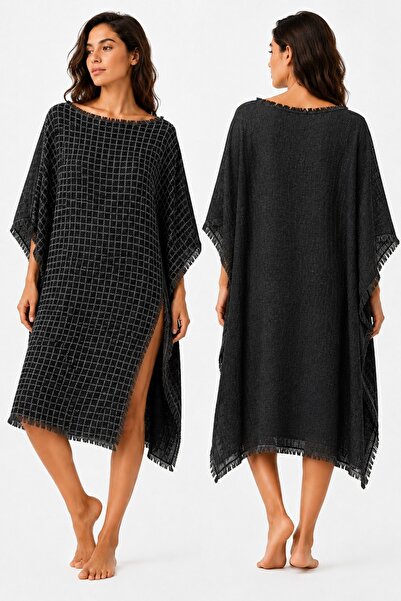 KRAFTELLA Aura Çift Yüz Desenli El Yapımı Plaj Kaftanı-Relax Kesim Butik Pareo