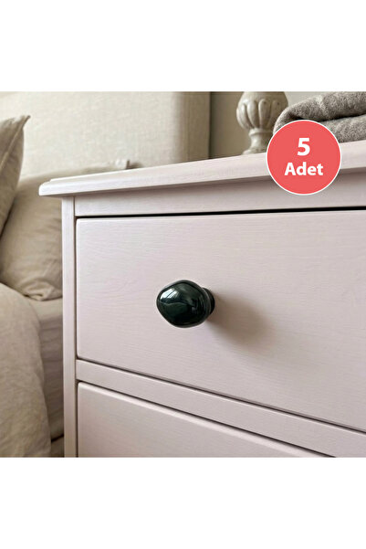 EYM 5 Pieces Porcelain Black Stone Button Single Screw Furniture Cabinet Handle