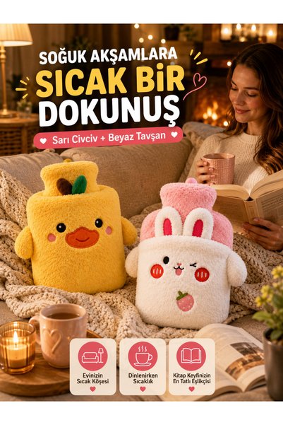 TOYFEST 2’li Peluş Sıcak Su Torbası Seti Civciv & Tavşan Yumuşak Kılıflı Termofor