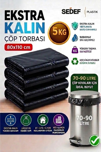 Genel Markalar Plastik 80x110 cm Ekstra Kalın Dökme Çöp Torbası 5 kg Sanayi T...
