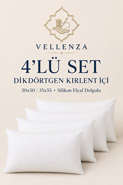 Vellenza 4'lü Premium Dikdörtgen Kırlent İçi %100 Saf Silikon Elyaf Dolgulu Y...