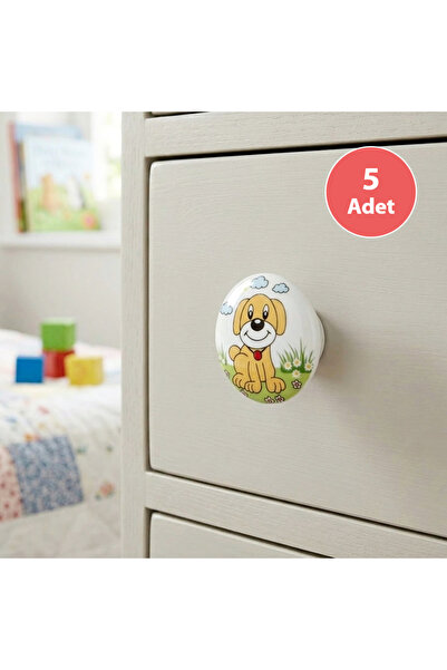 EYM 5 Pieces Porcelain Button Dog Kids Room Furniture Handle