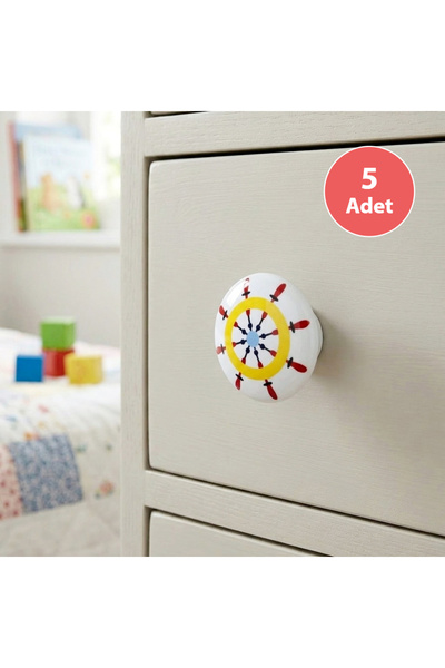 EYM 5 Pieces Porcelain Button Sailor's Helm Children's Room Furniture Handle