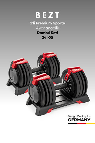 Bezt 2li Premium Sports Ayarlanabilir Dambıl Seti 24KG Kırmızı