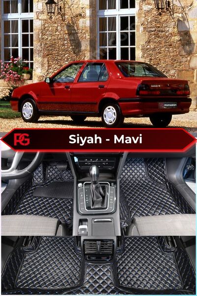 PASPASGRAFT RENAULT RENO R19 Siyah Üzeri Mavi Dikiş 8D Premium Tam Kaplama Ha...
