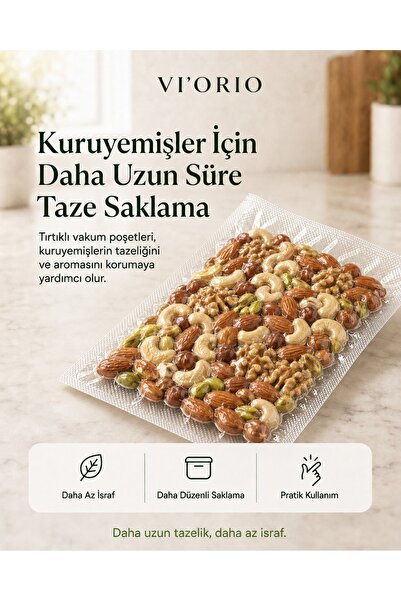 VI'ORIO 20x25 Tırtıklı Vakum Makinesi Poşeti 50 Adet
