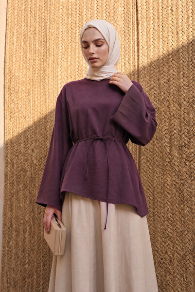 bellura Asimetrik Kesim Bağcıklı Oversize Modal Tunik