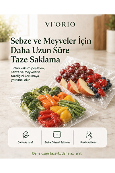 VI'ORIO 20x25 Tırtıklı Vakum Makinesi Poşeti 50 Adet
