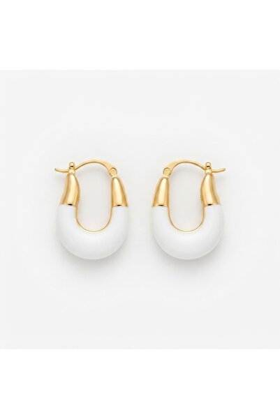 Siya Silver Gold Colored White Enameled U Model Steel Earrings