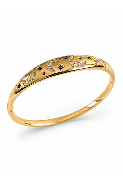 serelya Brass Gold Color Zircon Stone Crescent Embroidery Blue Stone Star Det...