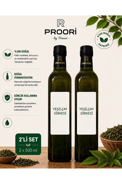 Proori Yıllanmış Yeşilçay Sirkesi Doğal Fermente Canlı Sirke 500 ml 2'li Paket