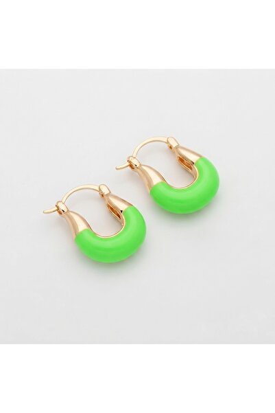 Siya Silver Green Enamel U Model Steel Earrings - 1.9 cm Silver Color