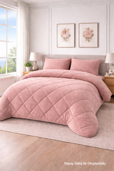 HOMENUP Wellsoft Çift Kişilik Renkli Yorgan Çift Taraflı 195x215 Pembe