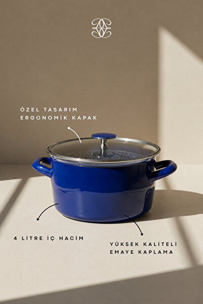 LOZA HOME L'ESSENCE PURE SERIES | 22 CM EMAYE KIZARTMA TENCERESİ | MAVİ
