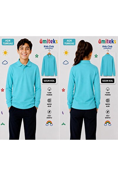 ümitteks iş ve okul kıyafetleri Light Turquoise Polo Neck School T-Shirt Unisex