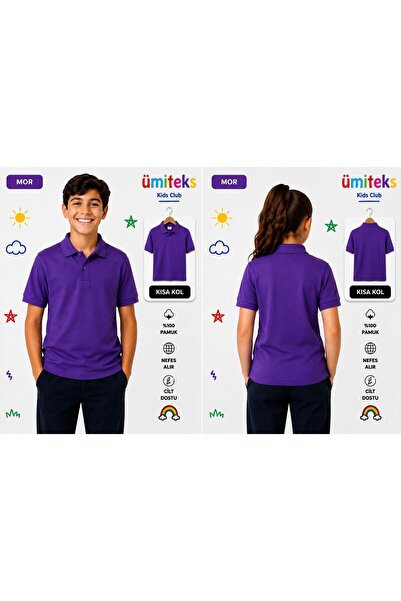 ümitteks iş ve okul kıyafetleri Unisex Children's Polo Collar T-Shirt 5-15 Ye...