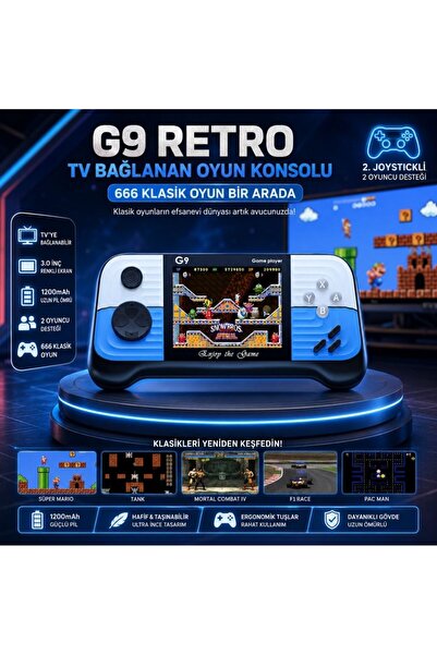 Winex Mobile Winex G9 Retro 3.0 inç Tv Bağlanan 2.Joystickli Oyun Konsolu Mavi (666 Klasik Oyunlar)