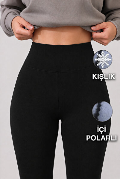 Warasiva Kadın Siyah Kışlık İçi Polarlı Yüksek Bel Toparlayıcı Korseli İnterl...