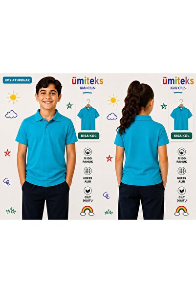 ümitteks iş ve okul kıyafetleri Tricou școlar unisex cu mânecă scurtă, turcoa...
