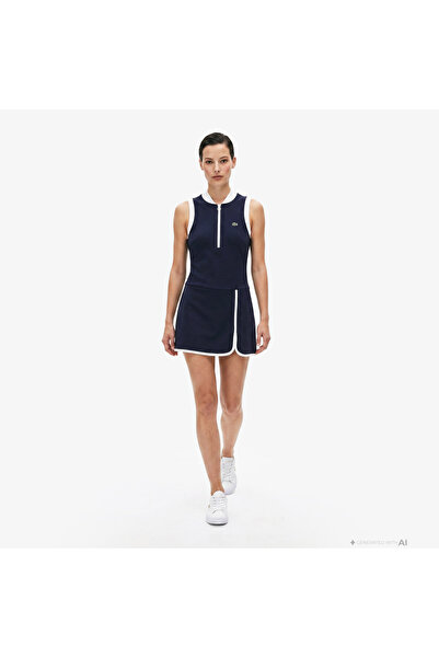 Lacoste Kadın Classic Fit Kolsuz Yarım Fermuarlı Lacivert Elbise