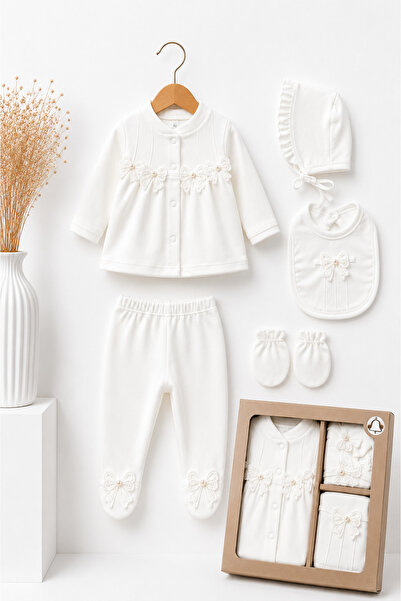 LİLİYUM Baby Girl Hospital Discharge Set of 5 Newborn Hospital Set Embroidere...