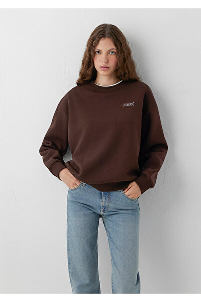 Mavi Logo Baskılı Kahverengi Sweatshirt 1611656-90704