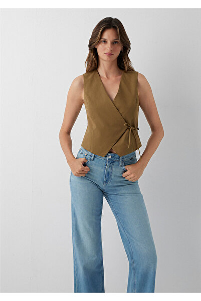 Mavi Çapraz Bağlamalı Haki Yelek Slim Fit / Dar Kesim 1110884-71576