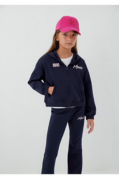 Mavi M7S10188 Baskılı Kapüşonlu Fermuarlı Kız Çocuk Sweatshirt LACİVERT