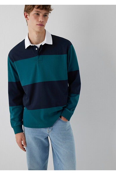 Mavi Blok Renkli Polo Sweatshirt 0S10615-90366
