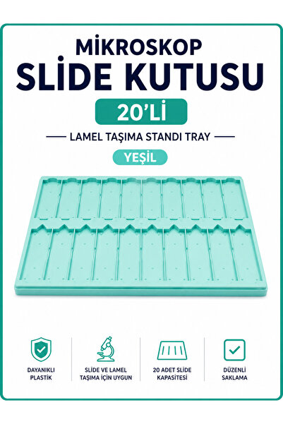 Labolist Mikroskop Slide Kutusu 20li-Lamel Taşıma Standı Tray-Yeşil